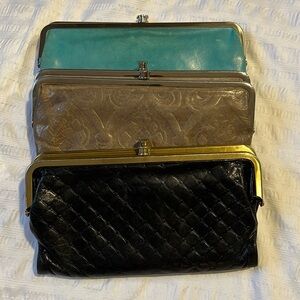 Three HOBO international Lauren Wallets embossed leather well loved